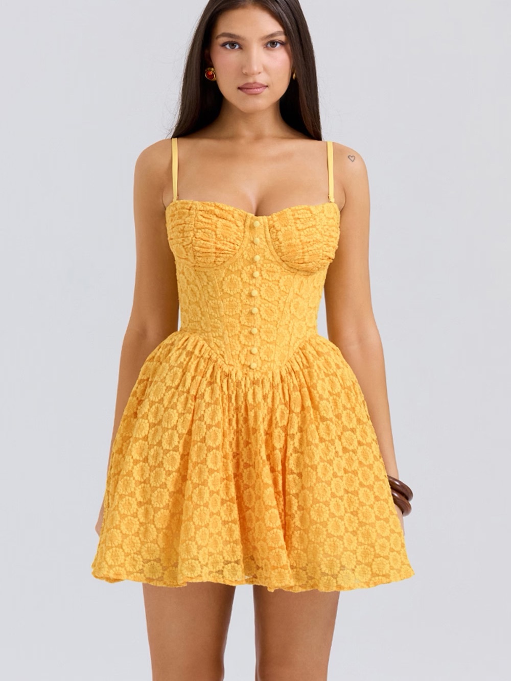 House of CB Yellow Lace Bustier Mini Dress